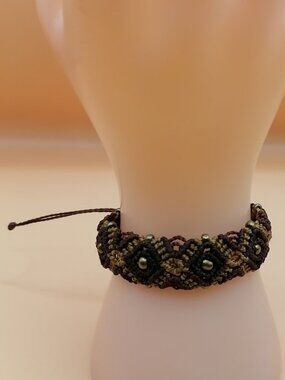 Handmade Geometric Macrame Bracelet with Woven Beads